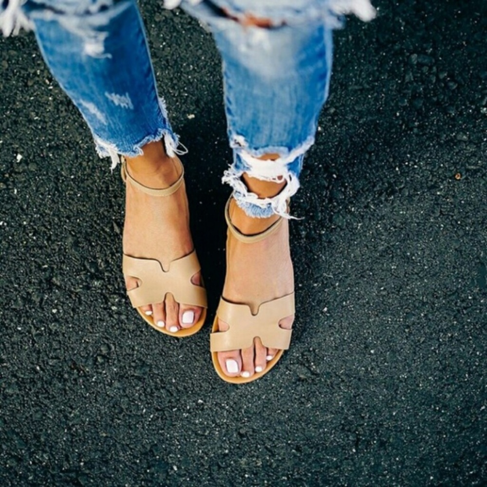 POPPY cut out ankle strap sandles - NUDE